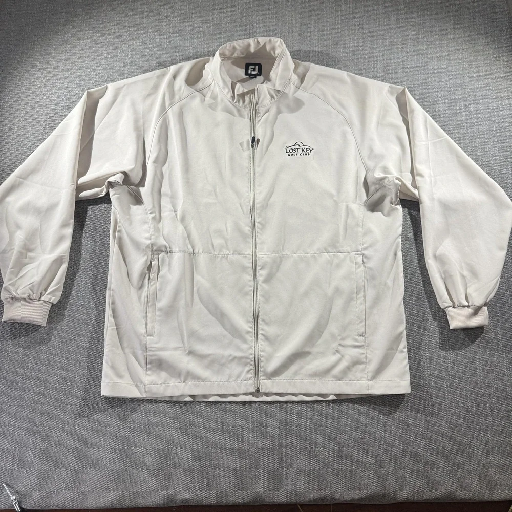 FootJoy Jacket Mens Large Beige Lost Key Golf Club Full Zip Pockets Windbreaker